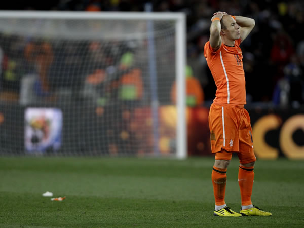 Netherlands' Arjen Robben reacts after the World...
