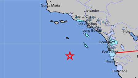 A USGS map indicates the location of an earthquake with a preliminary magnitude of 6.4 in the Pacific Ocean, 163 miles SW of Avalon, on Friday, Dec. 14, 2012.