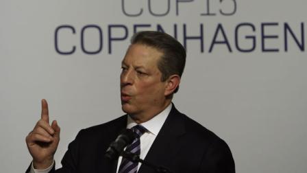 FILE -- Former U.S. Vice President Al Gore gestures as he joins cabinet ministers from Nordic countries for discussion on Greenlands ice sheet at the UN Climate summit in Copenhagen, Denmark, Monday, Dec. 14, 2009. (AP Photo/Anja Niedringhaus)