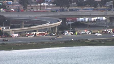 Big rig flies off connector ramp