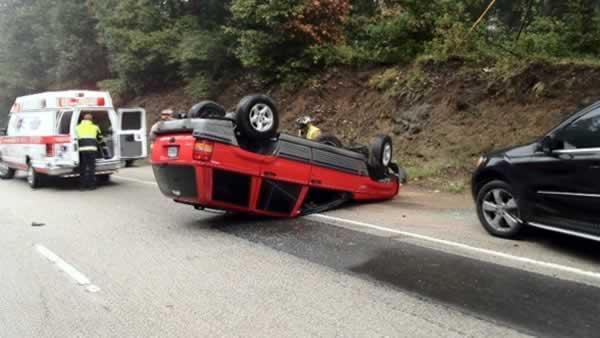 An overturned Jeep on Highway 17 just past the Glenwood cutoff.
