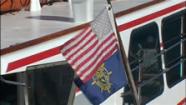 American flag waving in the wind.