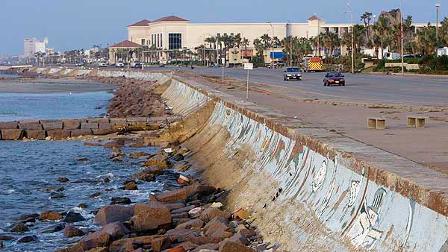 Shown is the seawall in the aftermath of Hurricane Ike, in Galveston, Texas, Friday, Sept. 19, 2008. (AP Photo/Matt Rourke)