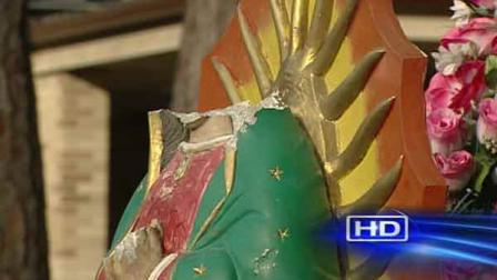 A 27-year-old man is accused of destroying an angel and decapitating the head of one of the Our Lady of Guadalupe statues in front of Queen at Peace Catholic Church.