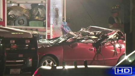A drivers car roof was sheered off by an 18-wheeler after the driver slammed into it overnight.