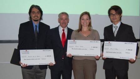 KTRK Channel 13 news anchor Tom Koch helped judge the first Postdoctoral Oral Presentation Competition at The University of Texas Health Science Center at Houston (UTHealth). From left to right are: Ransome van der Hoeven, Ph.D., Koch, Regina Nobles, Ph.D., and Ching-On Wong, Ph.D.