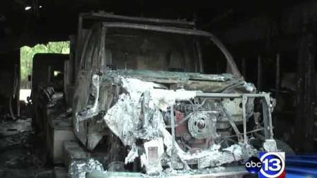 This fire truck was destroyed in a blaze at a fire station in Trinity County on Sunday