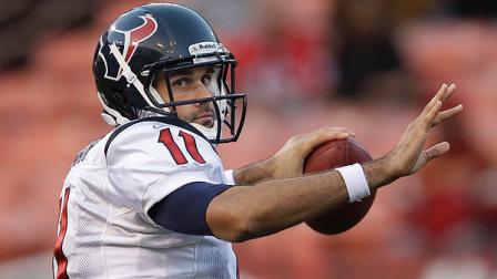FILE - In this Aug. 27, 2011 file photo, Houston Texans quarterback Matt Leinart passes against the San Francisco 49ers in the second half of a preseason NFL football game in San Francisco. (AP Photo/Paul Sakuma, File)