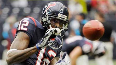 Houston Texans wide receiver Jacoby Jones before an NFL football game against the Carolina Panthers Sunday, Dec. 18, 2011, in Houston. (AP Photo/Dave Einsel)