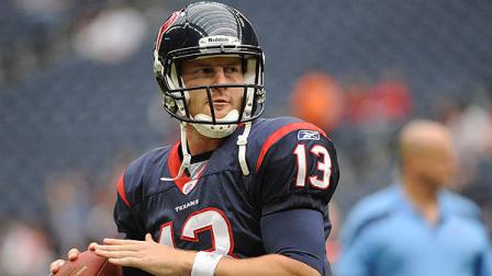 Houston Texans quarterback T.J. Yates before an NFL football game against the Tennessee Titans Sunday, Jan. 1, 2012, in Houston. (AP Photo/Dave Einsel)