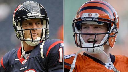 Rookie quarterbacks T.J. Yates (left) and Andy Dalton.