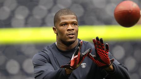 Houston Texans wide receiver Andre Johnson catches a pass before an NFL football game against the Tennessee Titans Sunday, Jan. 1, 2012, in Houston. (AP Photo/David J. Phillip)