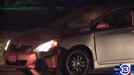 The woman driving this car struck and killed a pedestrian Saturday morning, officials said