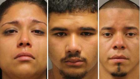 Jessica Luna, Luis Humberto Perez and Luis Yanez were each arrested on a burglary of a habitation charge after authorities caught them allegedly breaking into the home of one of Lunas neighbors in southeast Harris County.