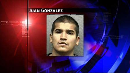 Juan Gonzalez is wanted for two murders in Houston is a known member of the Texas Syndicate Gang. He has a large religious tattoo on his right arm.