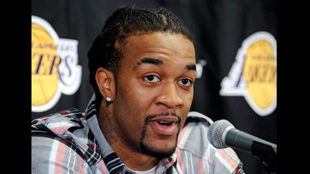 Los Angeles Lakers forward Jordan Hill speaks to the media on March, 16, 2012, in Los Angeles, one day after the Houston Rockets traded him to LA. (AP Photo/Gus Ruelas)