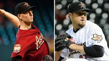 Houston Astros J.A. Happ (left) and Brandon Lyon (AP Photo/Dave Einsel and Pat Sullivan)