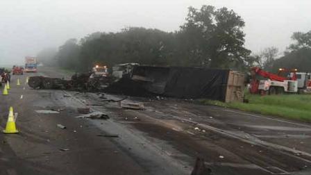 This 18-wheeler collided with a bus around 5am Saturday near I-10 and Highway 90 in Fayette County between Schulenberg and Weimar