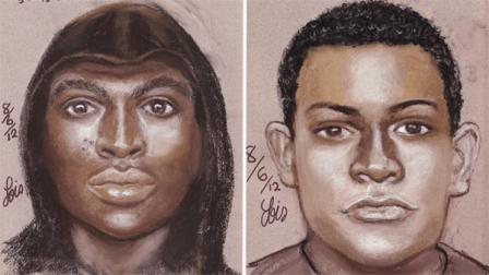 The first suspect is described as a dark-skinned black male with a slight build, standing between 5-foot-7 and 5-foot-11. Hes believed to be in his twenties. The second suspect is described as a light to medium-skinned black male with an average build, standing approximately 5-foot-11 and is in his late teens to early twenties.