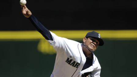 Seattle Mariners starting pitcher Felix Hernandez throws to a Tampa Bay Rays batter in the fourth inning of a baseball game, Wednesday, Aug. 15, 2012, in Seattle. (AP Photo/Ted S. Warren)