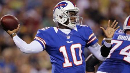 Buffalo Bills Vince Young throws against the Pittsburgh Steelers during the second half of a preseason NFL football game in Orchard Park, N.Y., Saturday, Aug. 25, 2012. (AP Photo/Gary Wiepert)