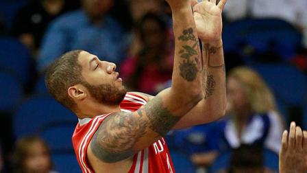 Houston Rockets Royce White takes a shot against the Orlando Magic during the second half of an NBA preseason basketball game, Friday,Oct. 26, 2012, in Orlando, Fla. Houston won the game 108-92. (AP Photo/John Raoux)