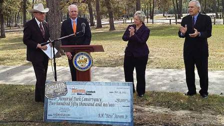 The Houston Livestock Show and Rodeo awarded $250,000 to the Memorial Park Conservancy for reforestation of this iconic Houston landmark