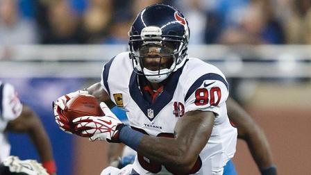 Houston Texans wide receiver Andre Johnson (80) runs the ball against the Detroit Lions during an NFL football game at Ford Field in Detroit, Thursday, Nov. 22, 2012. (AP Photo/Rick Osentoski)