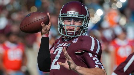 Texas A&Ms Johnny Manziel warms up before an NCAA college football game against Sam Houston State, Saturday, Nov. 17, 2012, in College Station, Texas. (AP Photo/Dave Einsel)