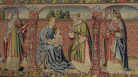 The tapestry depicts the Virgin Mary and Saint Vincent of Saragossa.