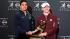 'Johnny Football' hopes to come back with... :: Notre Dame linebacker Manti Teo, left, and Texas A&M quarterback Johnny Manziel, two of the three Heisman Trophy finalists, pose with the Heisman Trophy during a media availability, Friday, Dec. 7, 2012 in New York. Kansas State quarterback Collin Klein is the other finalist. (AP Photo/Mary Altaffer)