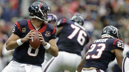 Houston Texans quarterback Matt Schaub (8) drops back to pass during the first quarter of an NFL football game against the Minnesota Vikings Sunday, Dec. 23, 2012, in Houston. (AP Photo/Patric Schneider)