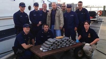 Personnel from the Coast Guard Investigative Service, Drug Enforcement Administration, U.S. Immigration and Customs Enforcement, and U.S. Customs and Border Protection conducted a joint boarding off Galveston, Texas, and brought back more than $1 million in cocaine Dec. 24, 2012. (U.S. Coast Guard photo)