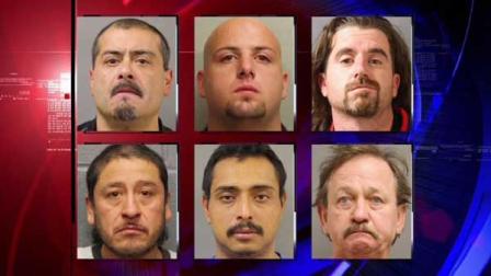 David Saul, 59, Roberto Ventura, 29, Rolando Salazar, 45, Michael Wingard, 36, Deshawn Diggs, 25, and Arthur Cabral, 48, were all charged with DWI for the third time, according to HCSO.