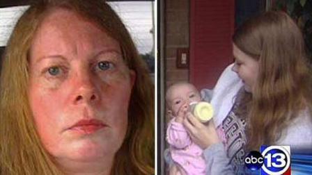Robin Lavois (left) is charged with kidnapping her four-month-old granddaughter, pictured at right with her mother
