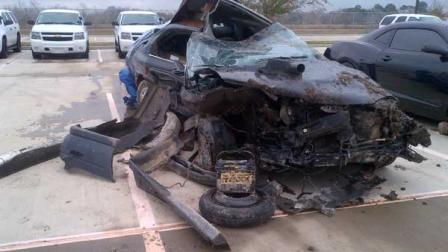 Pearland police say Nisa Nicole Sanchez, 18, had been drinking before she lost control of this Honda Accord at a turn and flipped into a ditch. The wreck killed a 17-year-old passenger, and now Sanchez is facing a manslaughter charge.