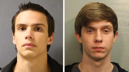 Seventeen-year-old David Kaylor, left, and 18-year-old Matthew Miller were charged with possession of a prohibited weapon after they, a third suspect -- 20-year-old Max Thomas, allegedly threw two acid bombs at a northwest Harris Count home. Kaylor and Miller have been arrested, while Thomas remains on the loose.