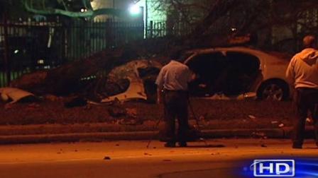 Police say a driver lost control of the vehicle and slammed a tree in northeast Houston, sending four people to the hospital.