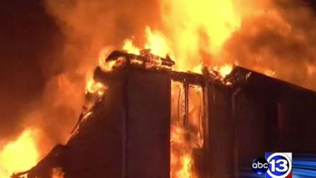 A huge house goes up in flames in northwest Harris County overnight just as the couple who lived there came home.