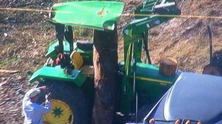 The victims son says his 80-year-old father was off-loading logs when one rolled back onto the tractor, pinning him