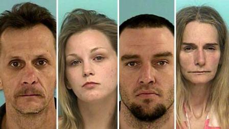 From left: Robert Reneau, 43, Moriah Joy Carroll, 20, Michael J. Young, 29, and 51-year-old Sheri Ann Young were all arrested during a drug investigation in New Caney.