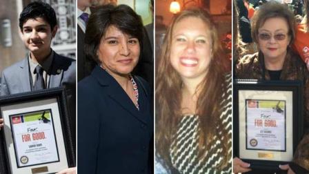 Neighborhood Centers honors four individuals who embody the For Good Movement seeking to inspire people to make commitments to improve communities: (From left) Samir Rahi, Amy Mena, Diane OBrien and Liz Adams