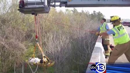 The woman was eventually evacuated using a fire trucks rescue basket and taken to the hospital.