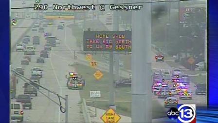 Houston Transtar Jam Cams show a traffic backup due to a fatal accident on the Northwest Freeway