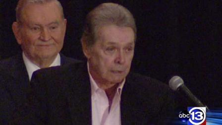 Country music star Mickey Gilley was honored at the 11th annual Texas Legends Gala in Houston on Monday, March 25, 2013. Eyewitness News anchor Dave Ward (in background) emceed the event.