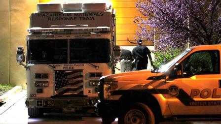 A U.S. Capitol Police hazmat vehicle is parked at a mail processing facility for Congressional mail in Prince Georges County where a letter addressed to Sen. Roger Wicker, R-Miss., tested positive for ricin, Tuesday, April 16, 2013, in Hyattsville, Md. An envelope addressed Wicker tested positive Tuesday for ricin, a potentially fatal poison, congressional officials said, heightening concerns about terrorism a day after a bombing killed three and left more than 170 injured at the Boston Marathon. (AP Photo/Molly Riley)