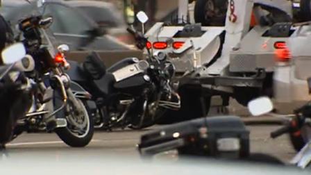 A police officer is expected to be OK after crashing his motorcycle on the Gulf Freeway this morning