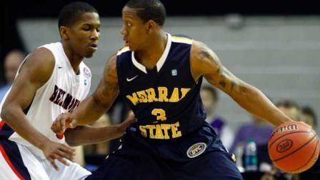 Murray State guard Isaiah Canaan (3) is defended by Belmont guard Kerron Johnson (3) during the first half of an NCAA college basketball game in the Ohio Valley Conference tournament championship on Saturday, March 9, 2013, in Nashville, Tenn. (AP Photo/Wade Payne)