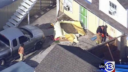 SkyEye13 HD was over a fire Monday morning in northeast Houston that sent a family of four to the hospital