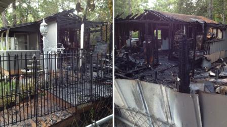 These photos provided by the Montgomery County Fire Marshals Office show a home gutted by flames in the Big Oaks subdivision